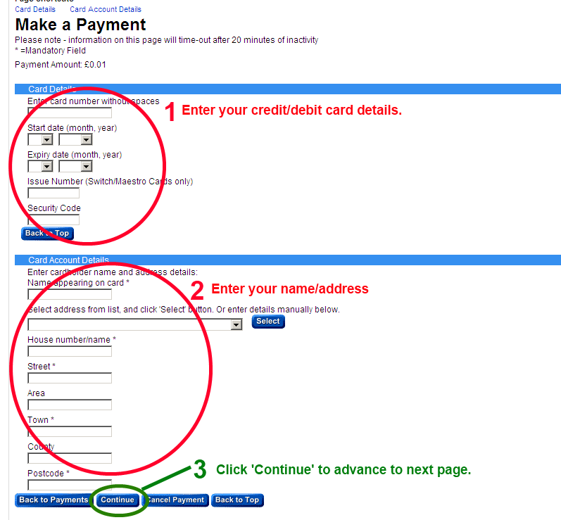 Enter your payment card details and the address of the cardholder.